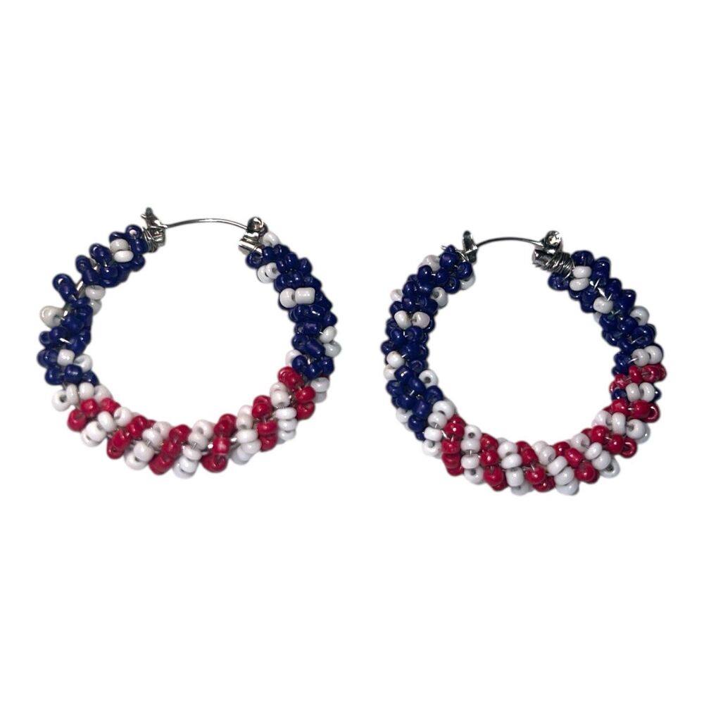 American Flag Star Hoop Earrings Patriotic 4th of July Red White Blue USA - Picture 3 of 5